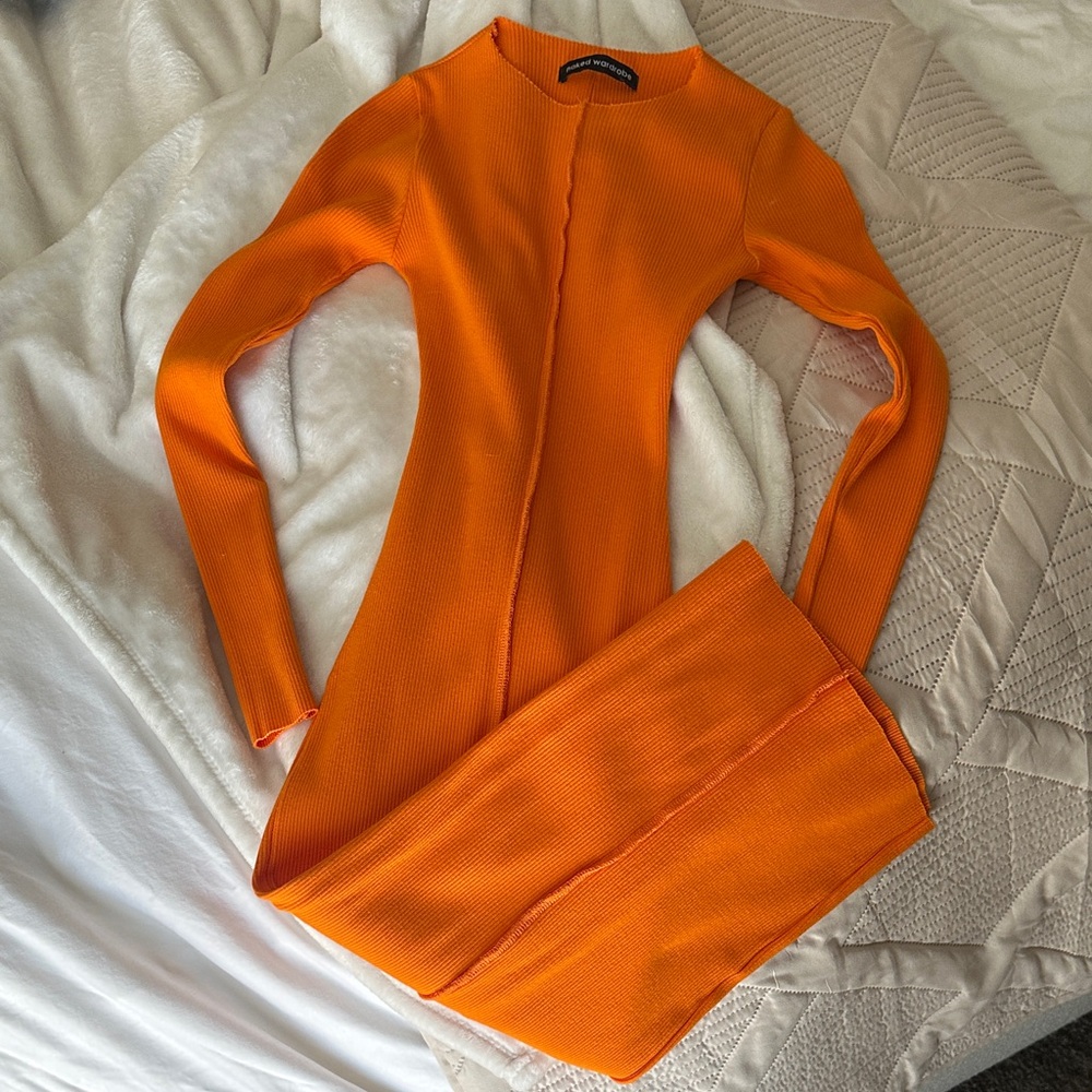 Naked Wardrobe Ribbed Vibrant Orange Suck Me In Dress
